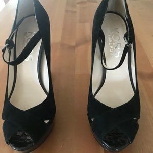Kors Michael Kors Black Suede Platform Heels, Size 7